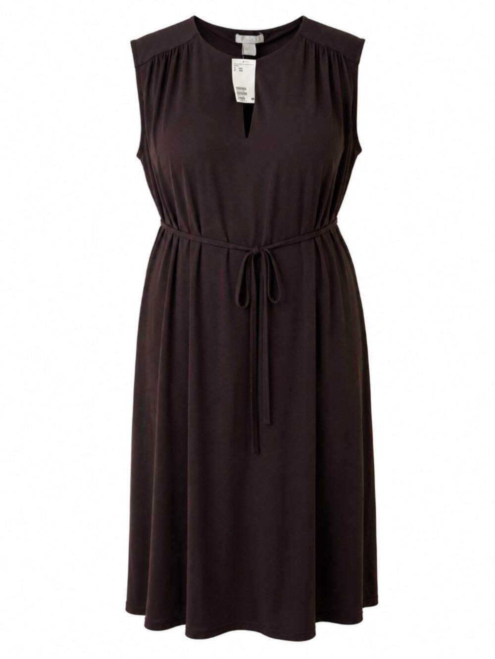 H&M Dark Brown Sleeveless Tie Waist Midi Dress Size XXL